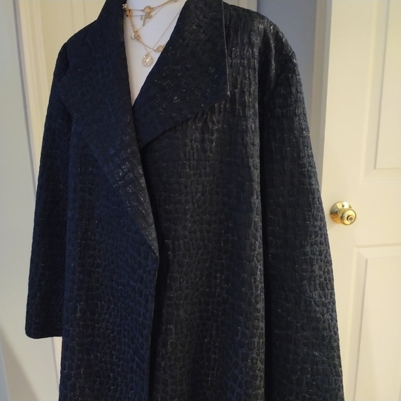 Chico's Black Open Front Snakeskin Pattern Mid Length Jacket Coat Chico's 3 - Picture 1 of 13